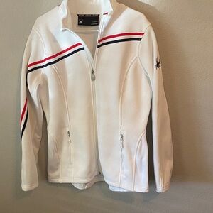 Spyder Women's White Ski Jacket with Red and Blue Stripes